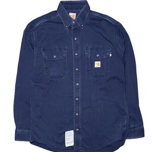 CARHARTT Shirt Mens Medium Blue Long Sleeve Button FR Flame Resistant Workwear